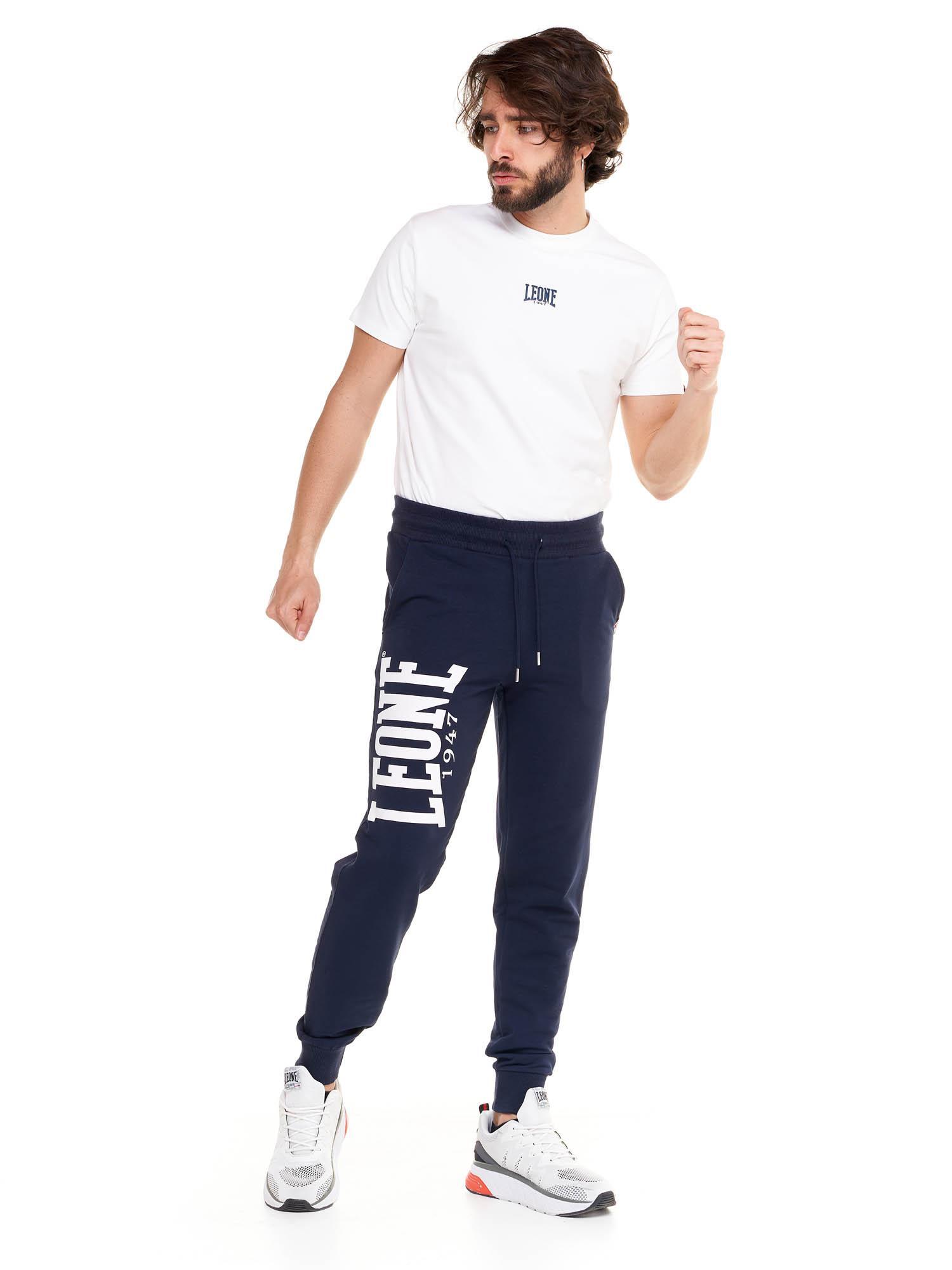Pantalones básicos de hombre Leone con logo grande en algodón sin cepillar. 2/8