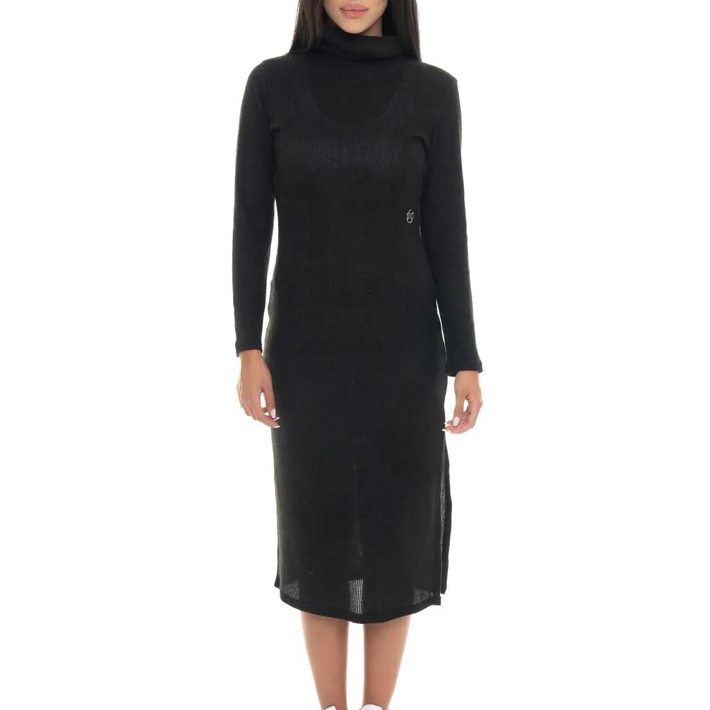 Leone 1947 Gold Studs Women's Ribbed Turtleneck Dress with Slit