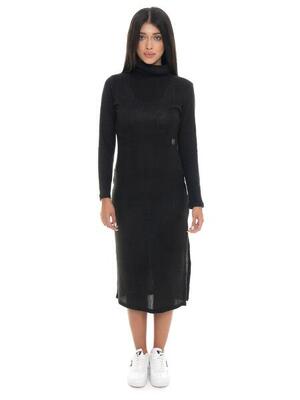 Leone 1947 gold studs dames geribbelde turtleneck jurk met split