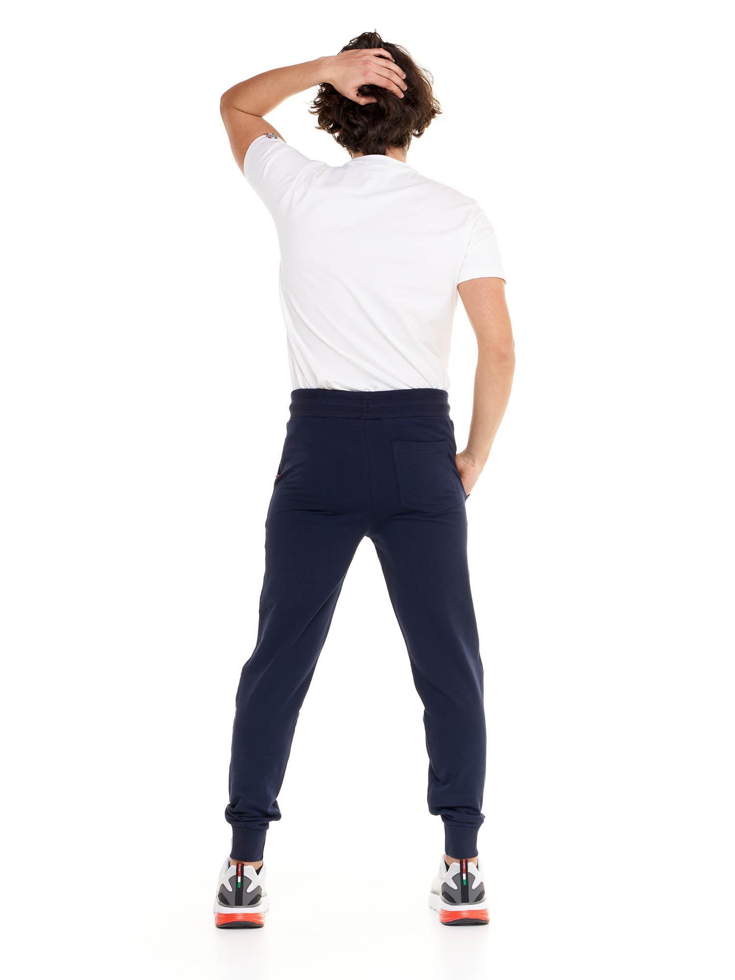 Pantalones básicos de hombre Leone con logo grande en algodón sin cepillar. 4/8