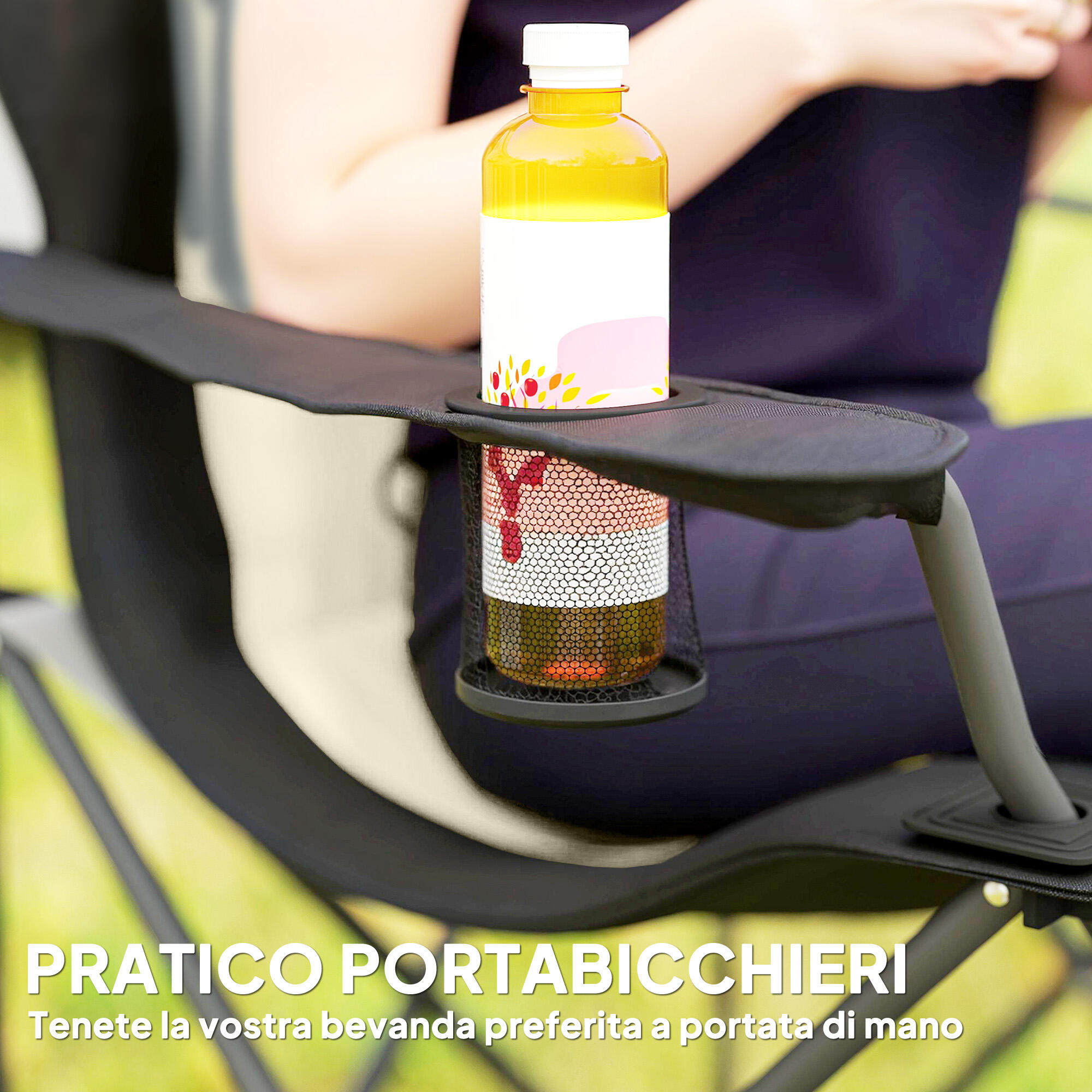 Outsunny Set 2 Sedie da Campeggio Pieghevoli con Portabicchieri e Borse Crema 6/7