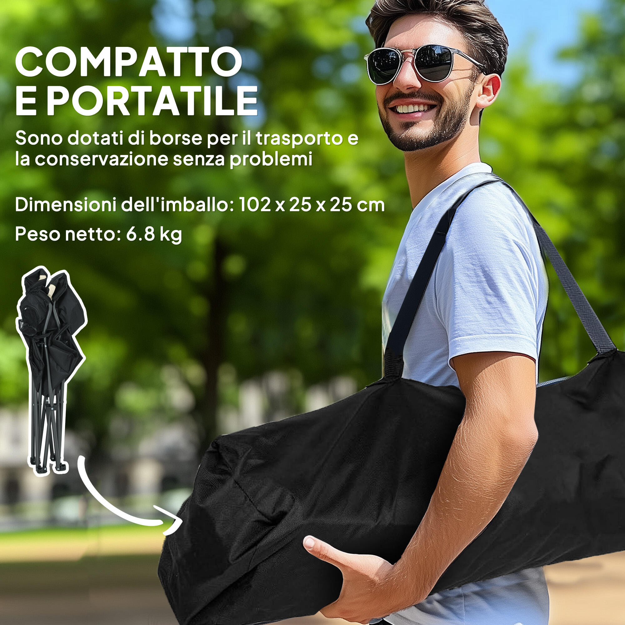 Outsunny Set 2 Sedie da Campeggio Pieghevoli con Portabicchieri e Borse Crema 7/7