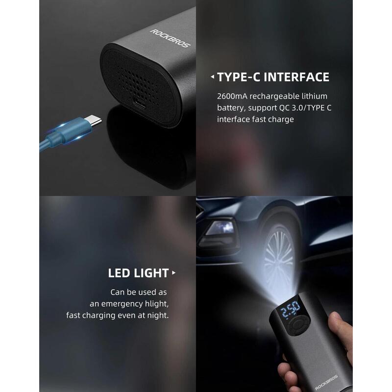 Pompă electrică mini ROCKBROS 150 PSI compatibilă Presta și Schrader