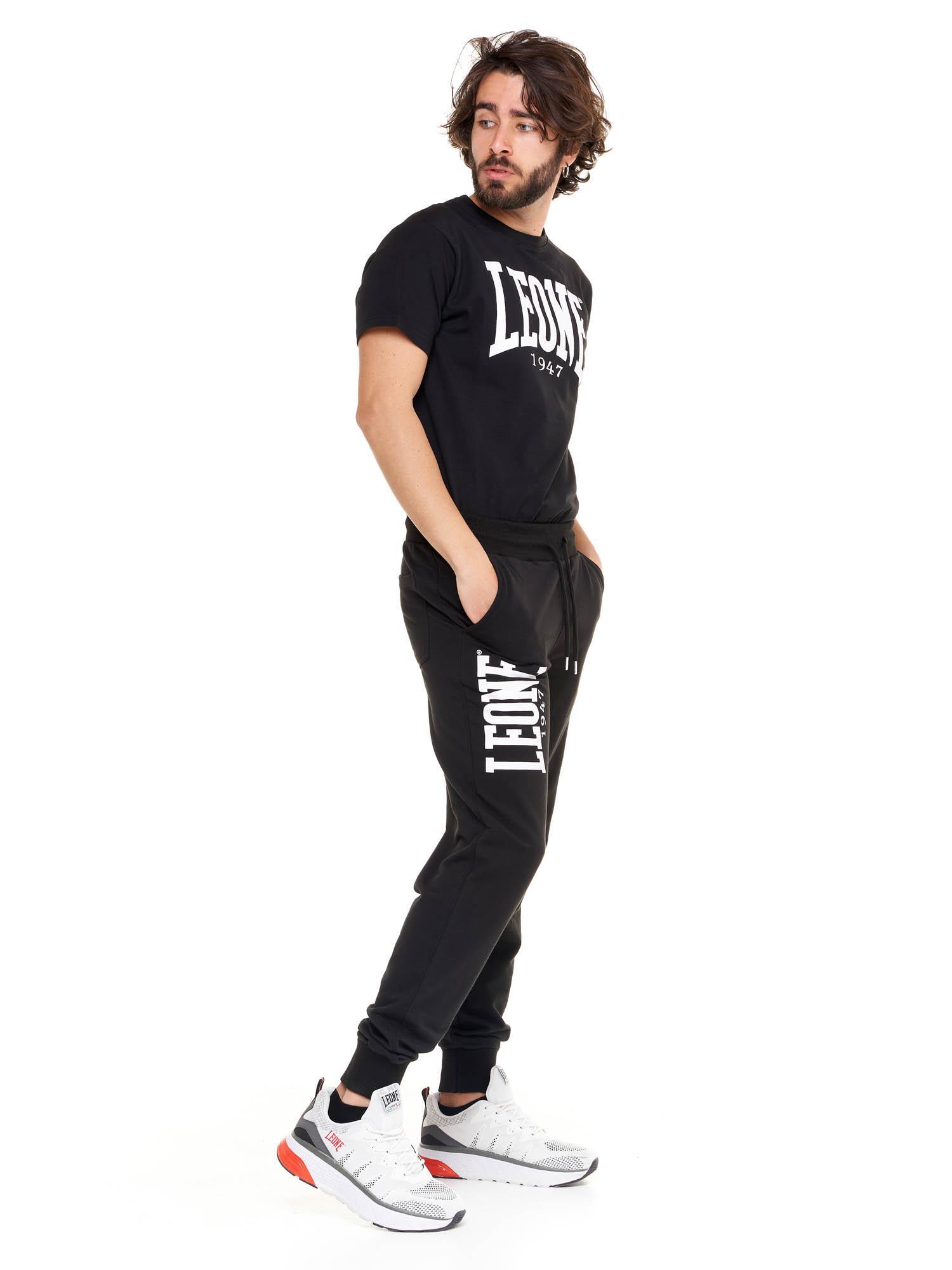 Pantaloni da uomo con logo grande in cotone non garzato Leone Basic 3/8