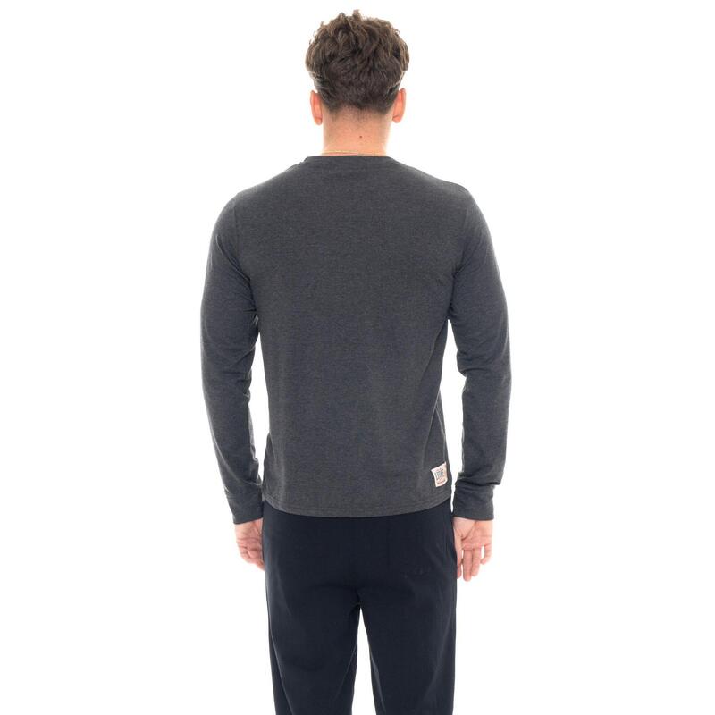 Tricou bărbătesc „Basic” din bumbac elastic cu mânecă lungă și logo mare
