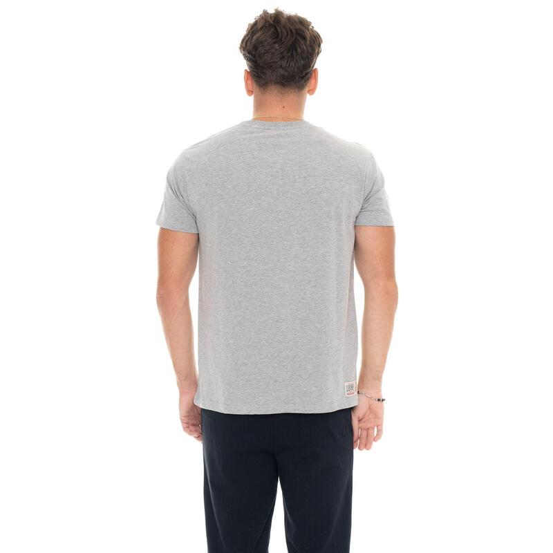 Tricou bărbătesc cu mânecă scurtă din bumbac elastic, cu logo mic „Basic”