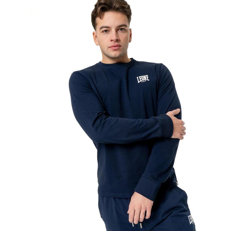 Tricou bărbătesc „Basic” din bumbac elastic cu mânecă lungă și logo mare