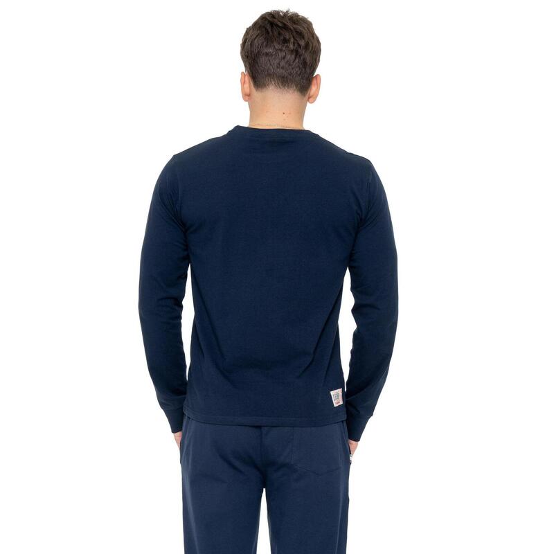 Tricou bărbătesc „Basic” din bumbac elastic cu mânecă lungă și logo mare