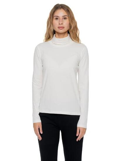 T-shirt donna dolcevita a manica lunga con placchetta Leone 1947 Never Without