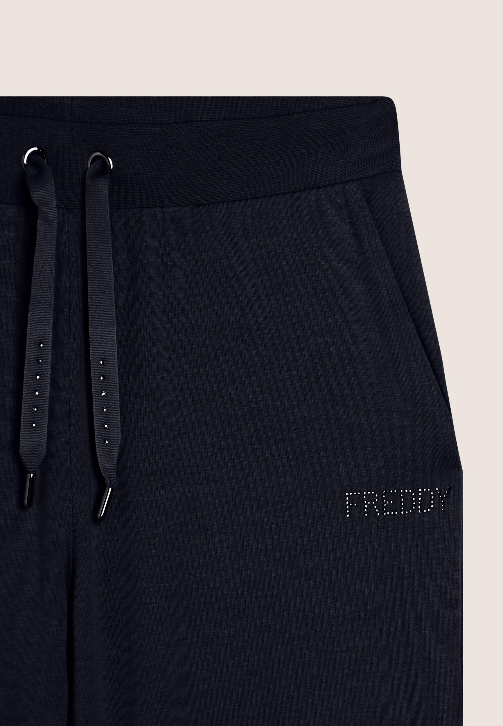Pantaloni Sportivi con gamba Wide Leg e strass 3/3