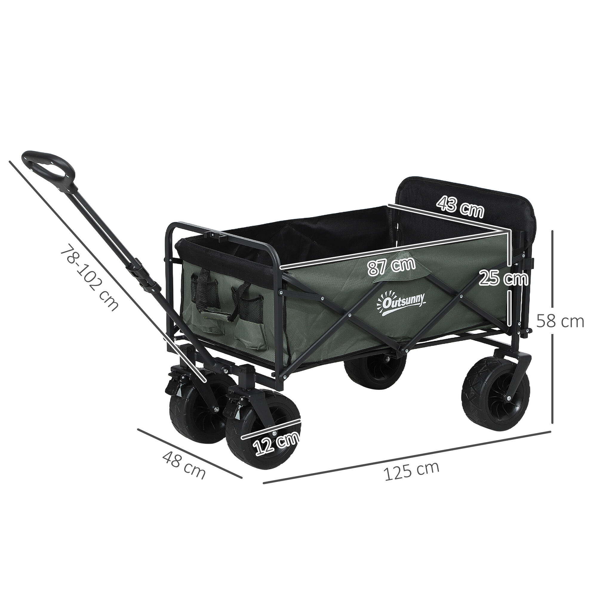 Outsunny Carrello da Esterno da 95L Pieghevole 125x48x78-102 cm Verde 3/7