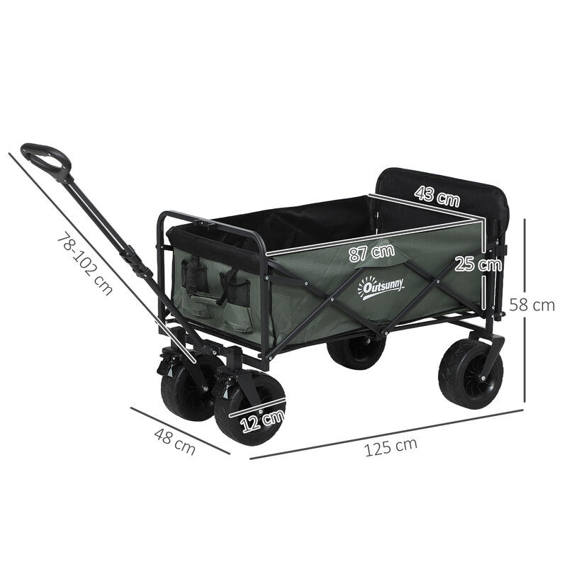 Cărucior pliabil Outsunny 95L, verde, 125x48x78-102cm