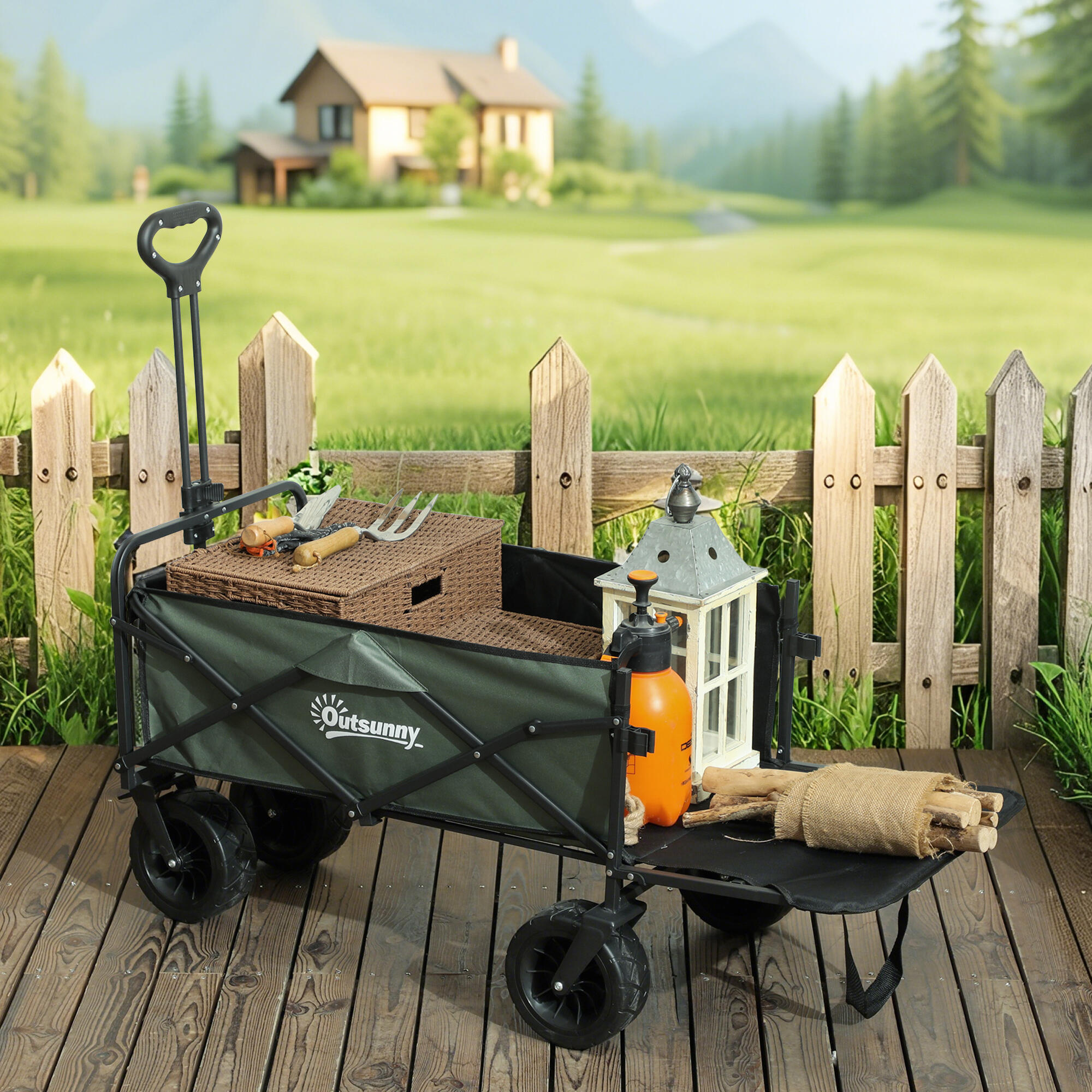 Outsunny Carrello da Esterno da 95L Pieghevole 125x48x78-102 cm Verde 2/7