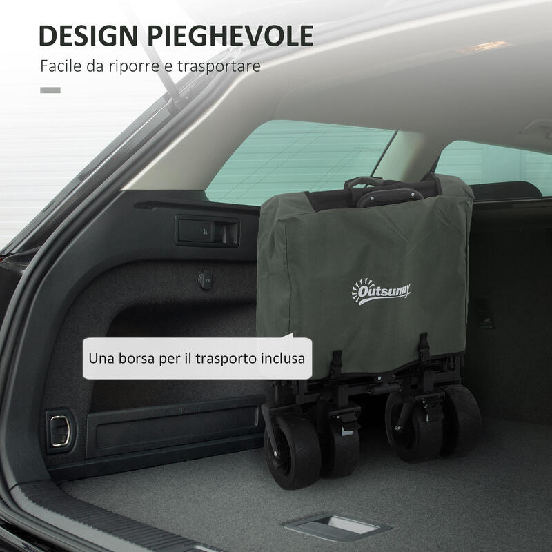 Cărucior pliabil Outsunny 95L, verde, 125x48x78-102cm