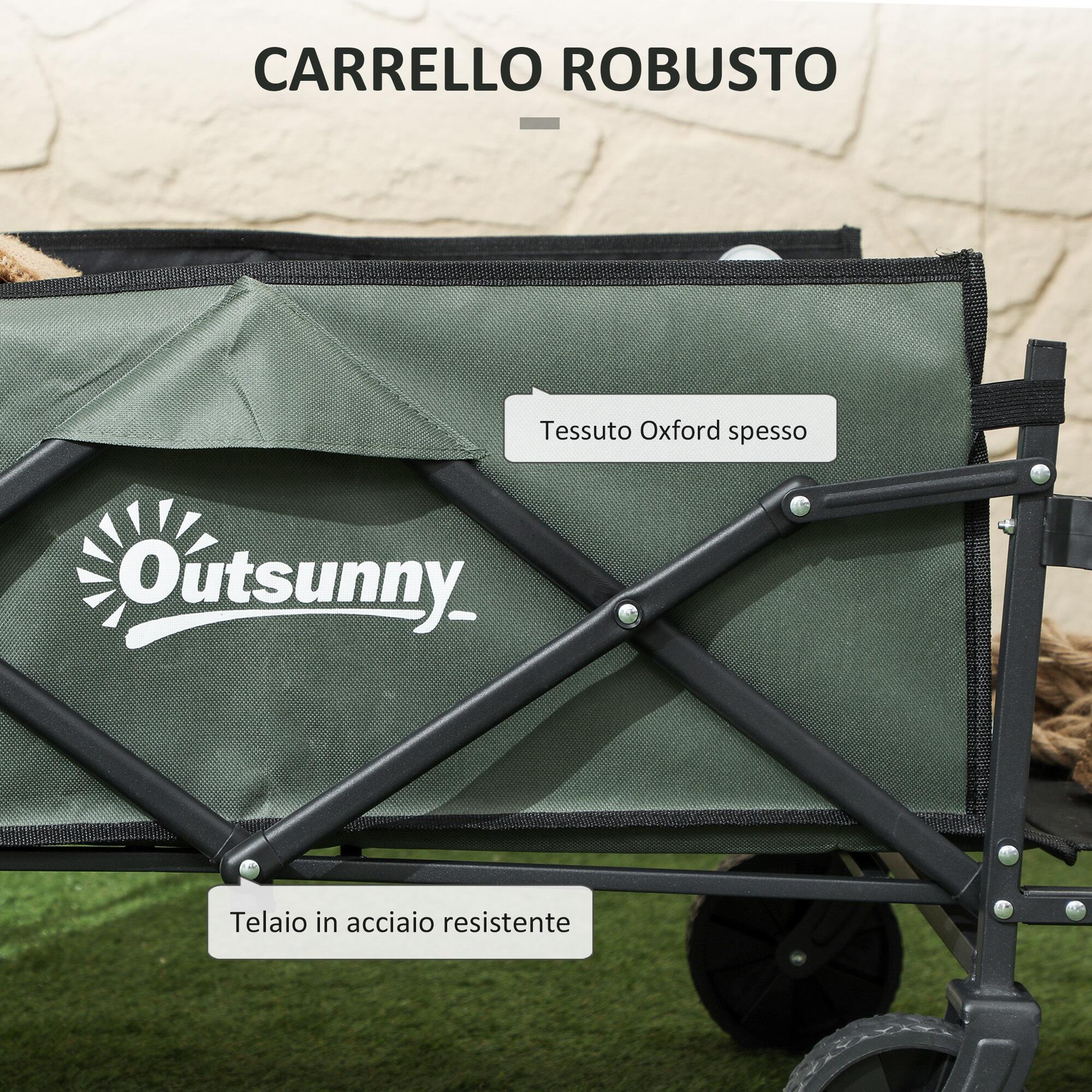 Outsunny Carrello da Esterno da 95L Pieghevole 125x48x78-102 cm Verde 5/7
