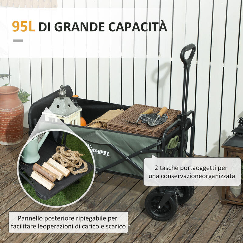 Cărucior pliabil Outsunny 95L, verde, 125x48x78-102cm
