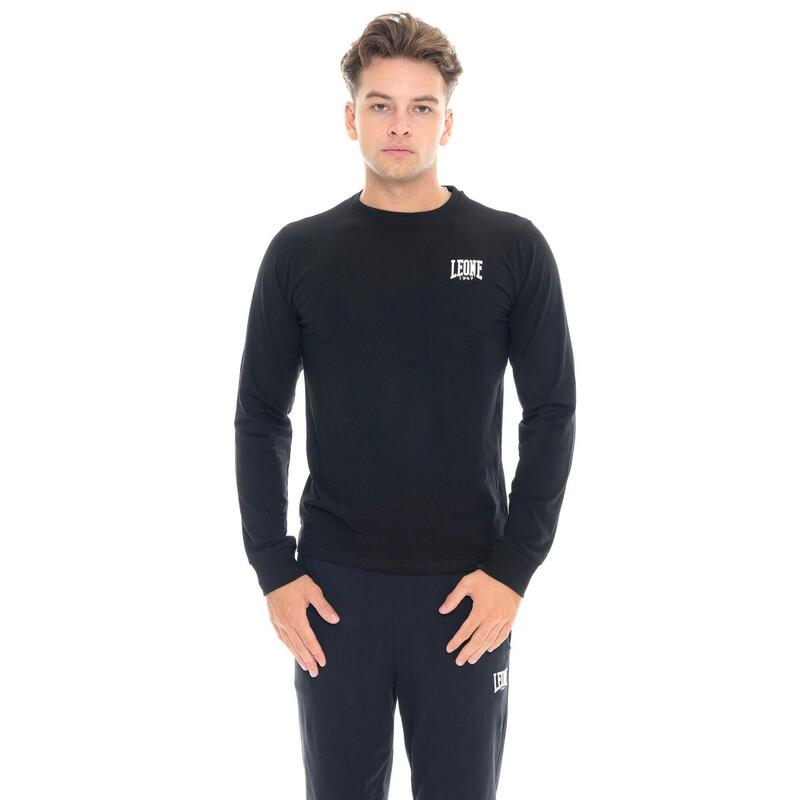 Tricou bărbătesc „Basic” din bumbac elastic cu mânecă lungă și logo mare