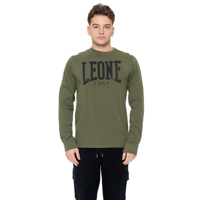 Tricou bărbătesc „Basic” din bumbac elastic cu mânecă lungă și logo mare