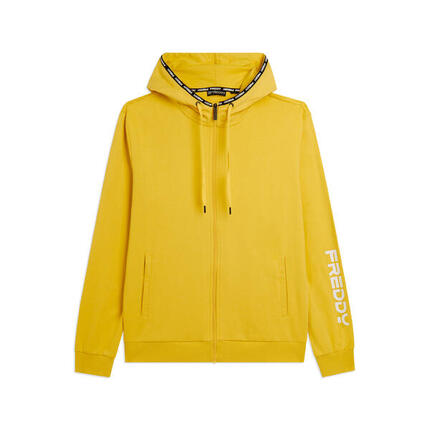 Sweat-shirt à capuche avec fermeture zippée en tissu interlock de coton