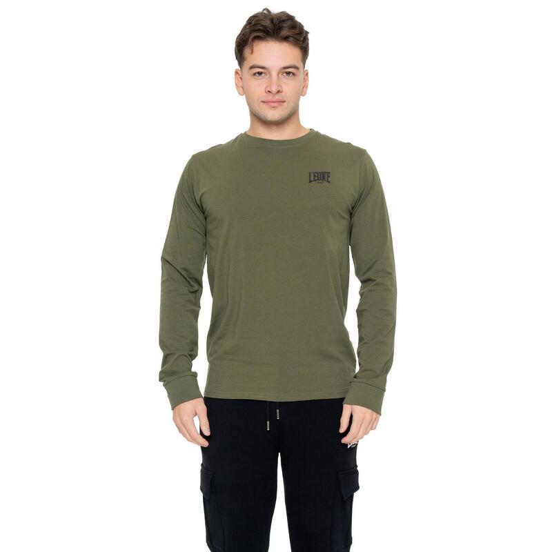 Tricou bărbătesc „Basic” din bumbac elastic cu mânecă lungă și logo mare