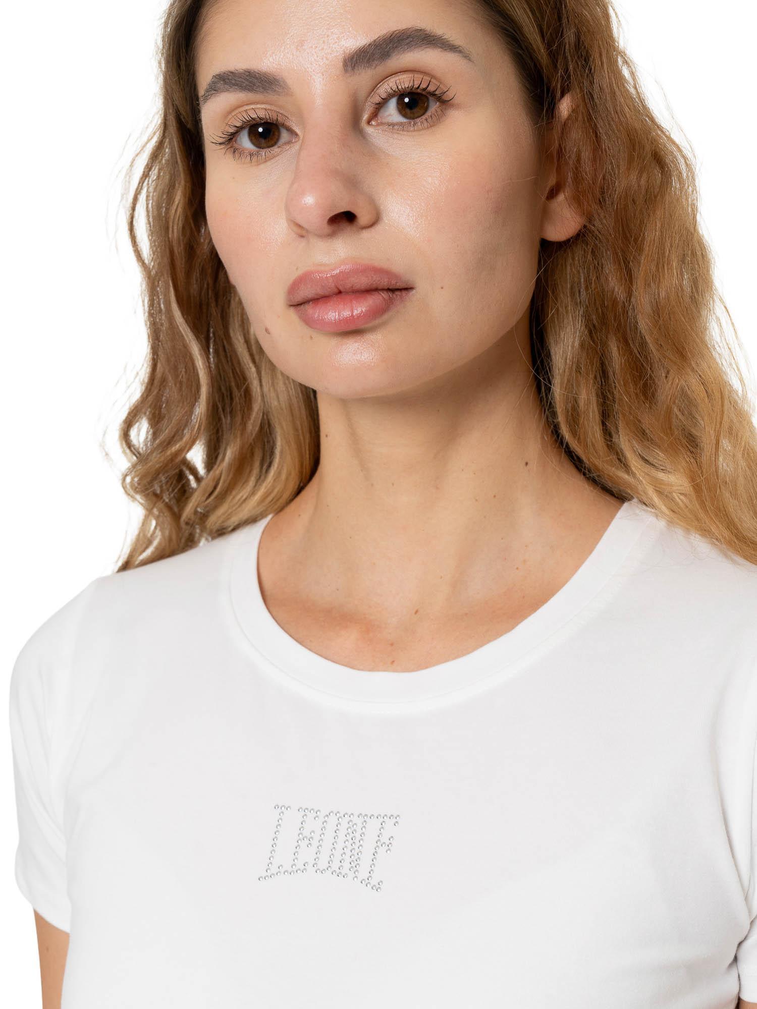 Camiseta feminina de manga curta Leone 1947 Never Without com logotipo de strass 3/7