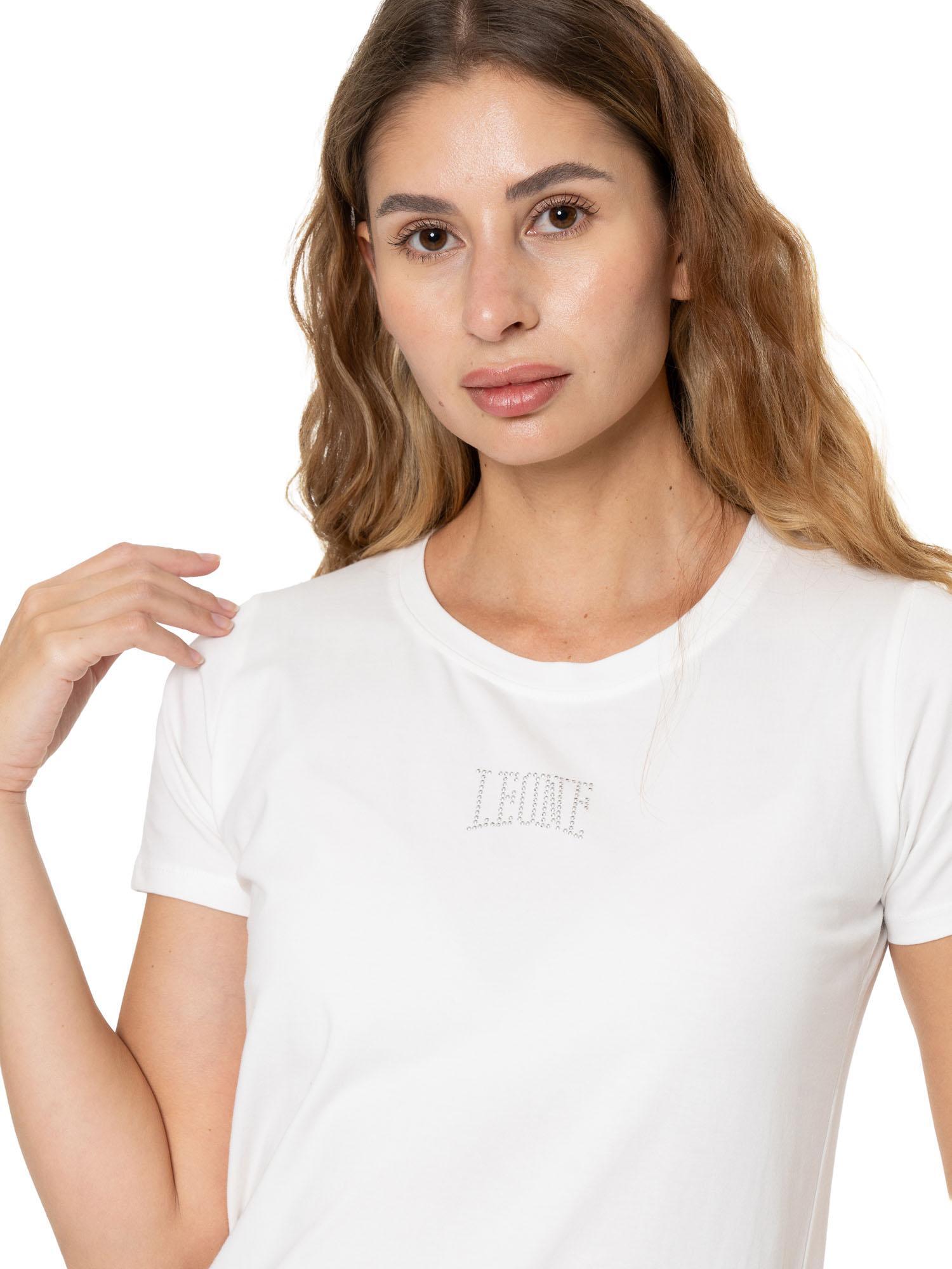 Camiseta feminina de manga curta Leone 1947 Never Without com logotipo de strass 5/7