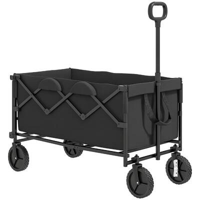 Outsunny Carrello da Esterno 160L Pieghevole con Manico Regolabile Nero