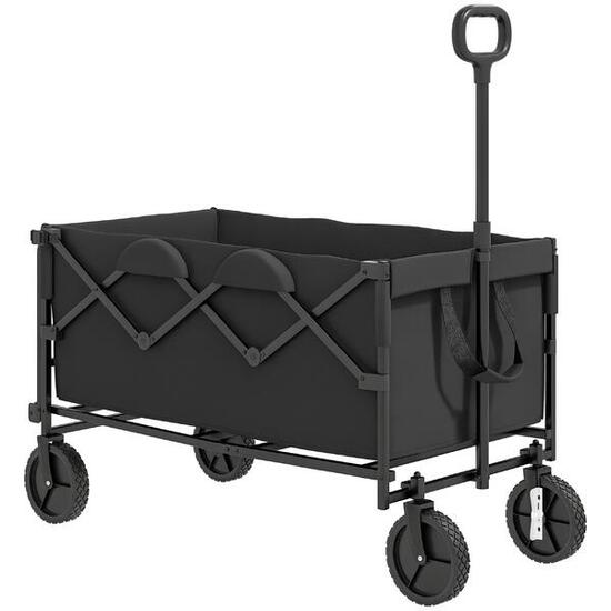 Outsunny Carrello da Esterno 160L Pieghevole con Manico Regolabile Nero