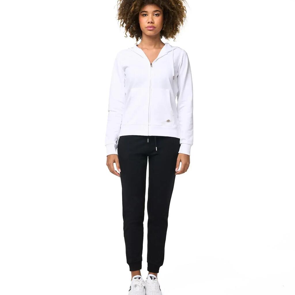 Women's zip-up tracksuit with hood in non-brushed fleece and ribbed trousers