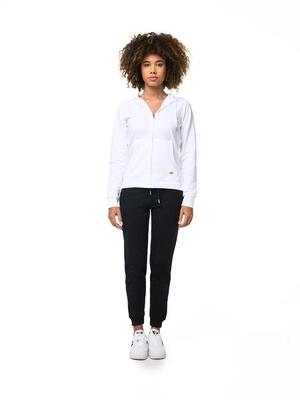 Tuta donna Zip con cappuccio in felpa non garzata e pantaloni con costina