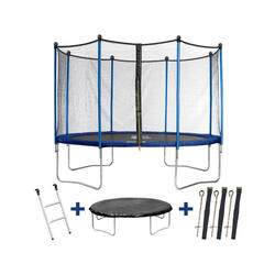 Trampoline Happy - Ø 4.25 m - Avec filet + échelle + couverture + kit d'ancrag