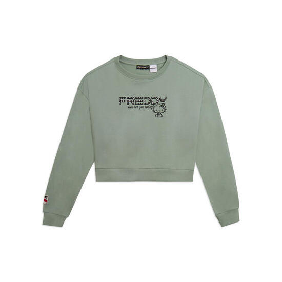 Felpa cropped girocollo con logo borchie Hello Kitty