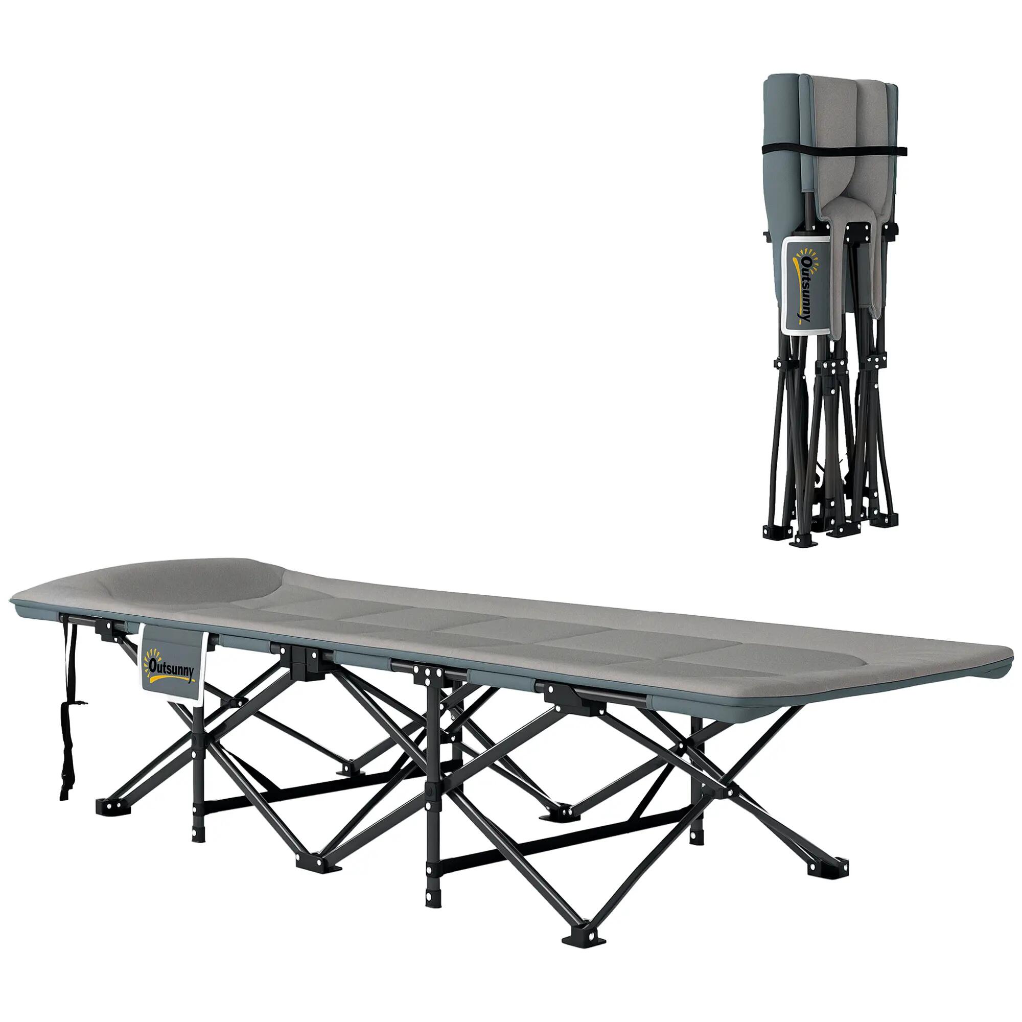 Lit de camp - Camping - Pliant, matelas et oreiller - Gris 1/6