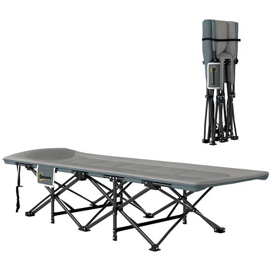 Lit de camp - Camping - Pliant, matelas et oreiller - Gris