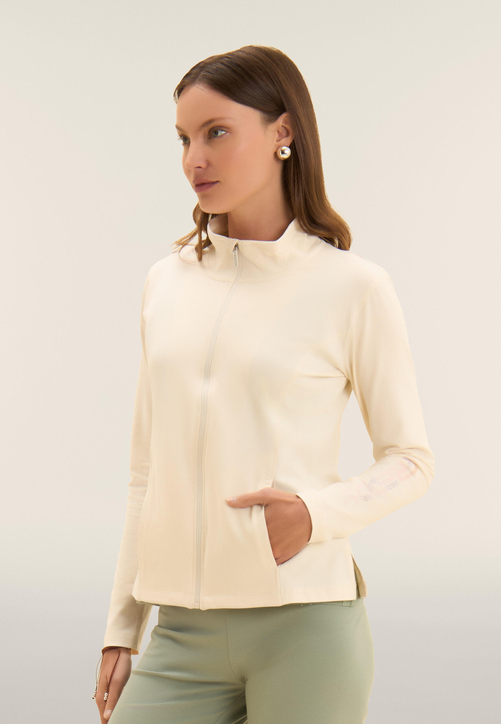 Sweatshirt met ritssluiting en hoge kraag, FREDDY-logo op de mouw 2/4