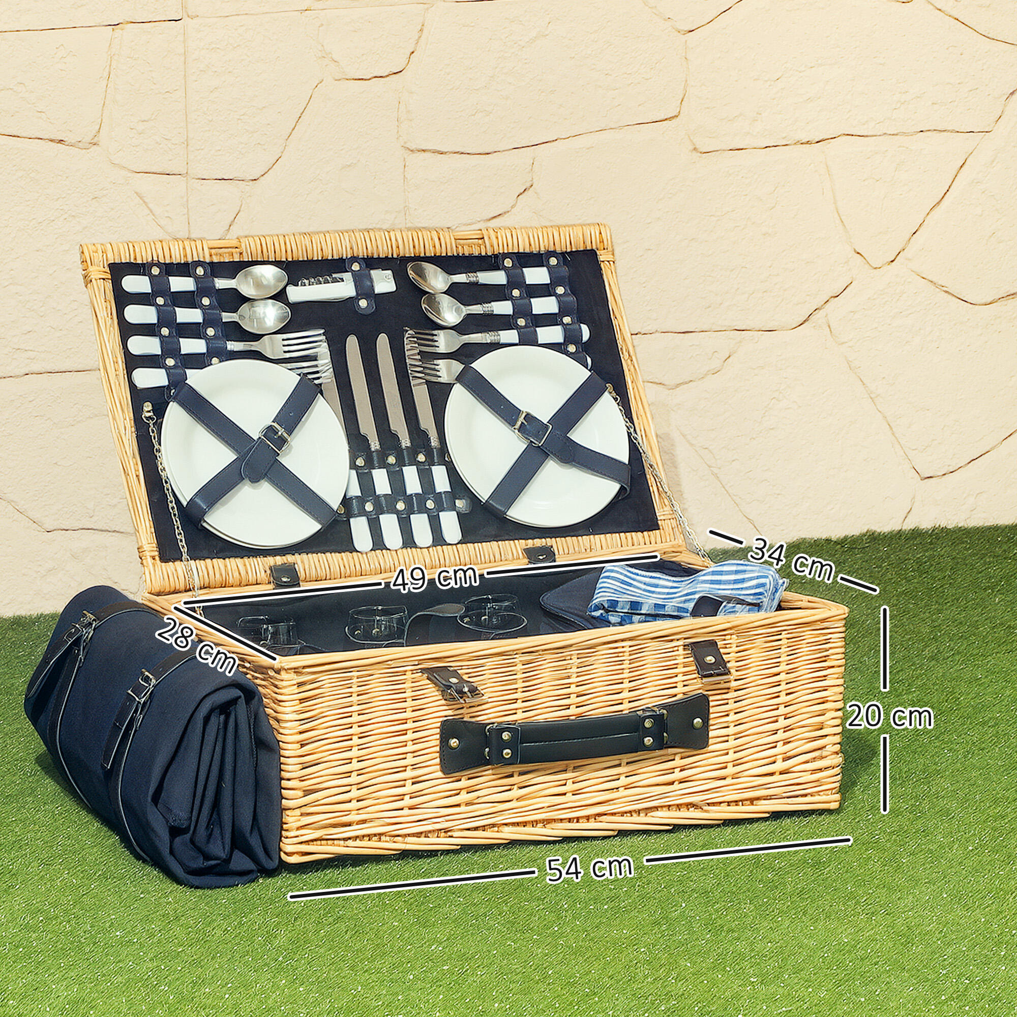 Outsunny Cesta da Pic Nic per 4 Persone con Area Frigo e Accessori 54x34x20 cm 3/7