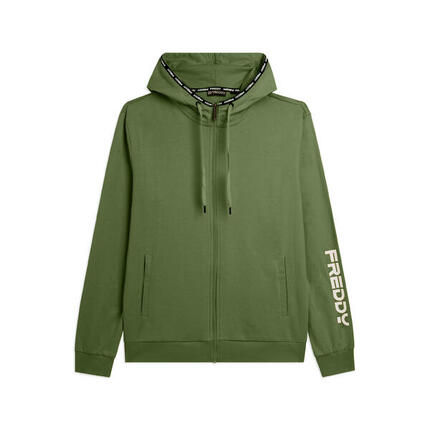 Sweat-shirt à capuche avec fermeture zippée en tissu interlock de coton