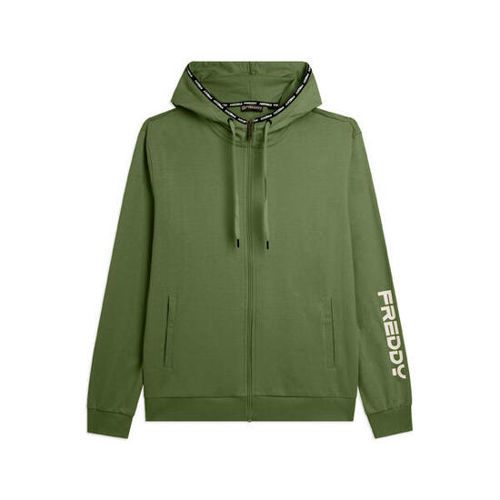 Felpa con cappuccio e zip in cotone interlock