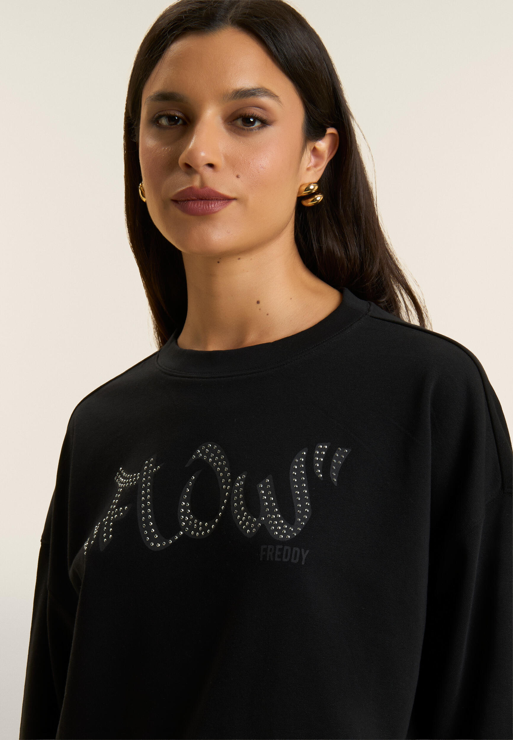 Felpa Cropped con stampa "FLOW" e borchie 4/5