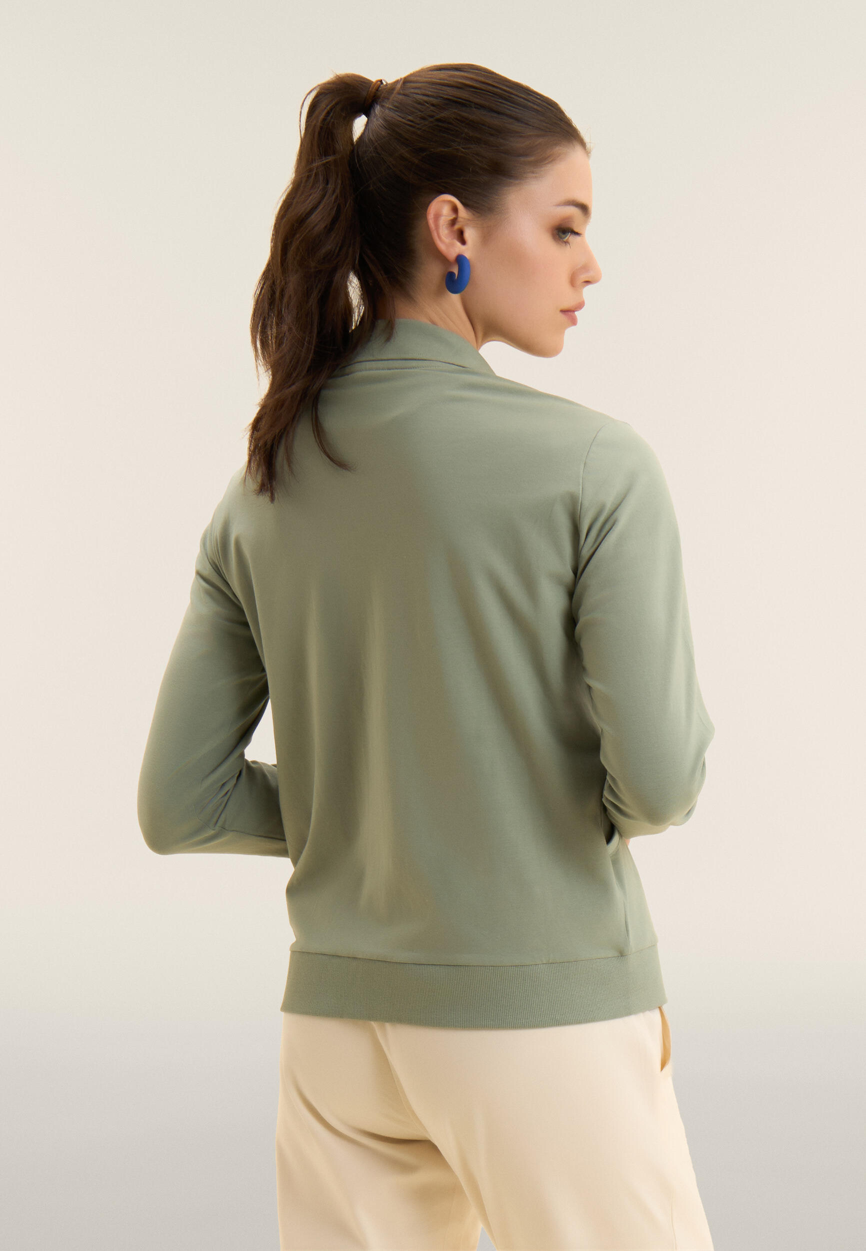 Felpa con Zip e Collo Alto in Jersey Elasticizzato 3/4