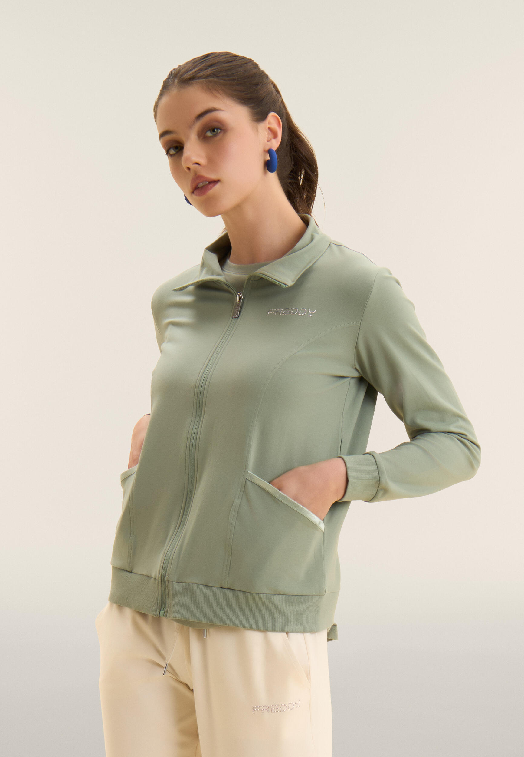 Felpa con Zip e Collo Alto in Jersey Elasticizzato 2/4