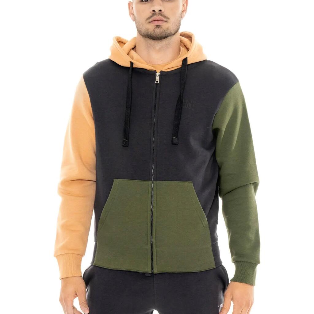 Men's winter hooded sweatshirt with zip and small Leone 1947 Color Block logo