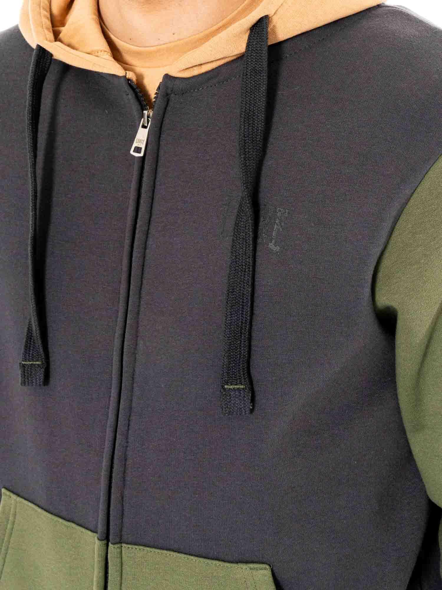 Felpa invernale uomo con cappuccio e zip, logo piccolo Leone 1947 Color Block 3/5