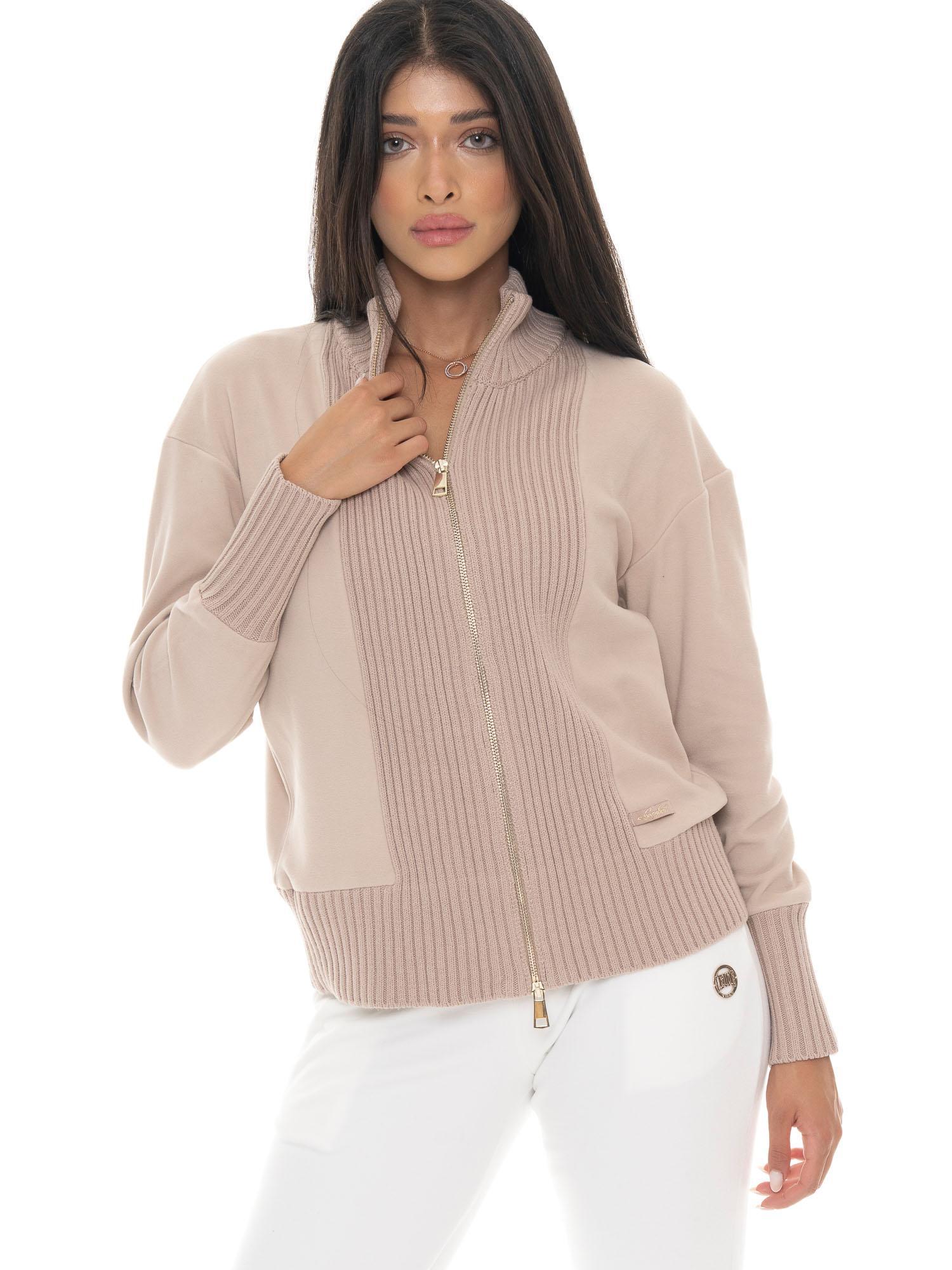 Leone 1947 Warm Touch dameswintertrui met ritssluiting en gebreide inzetstukken 5/7