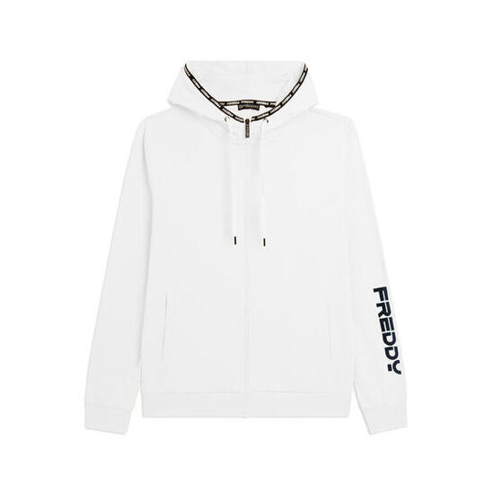 Sweat-shirt à capuche avec fermeture zippée en tissu interlock de coton