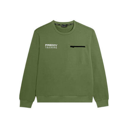 Sweat-shirt à col rond en molleton de coton Baby avec poche zippée