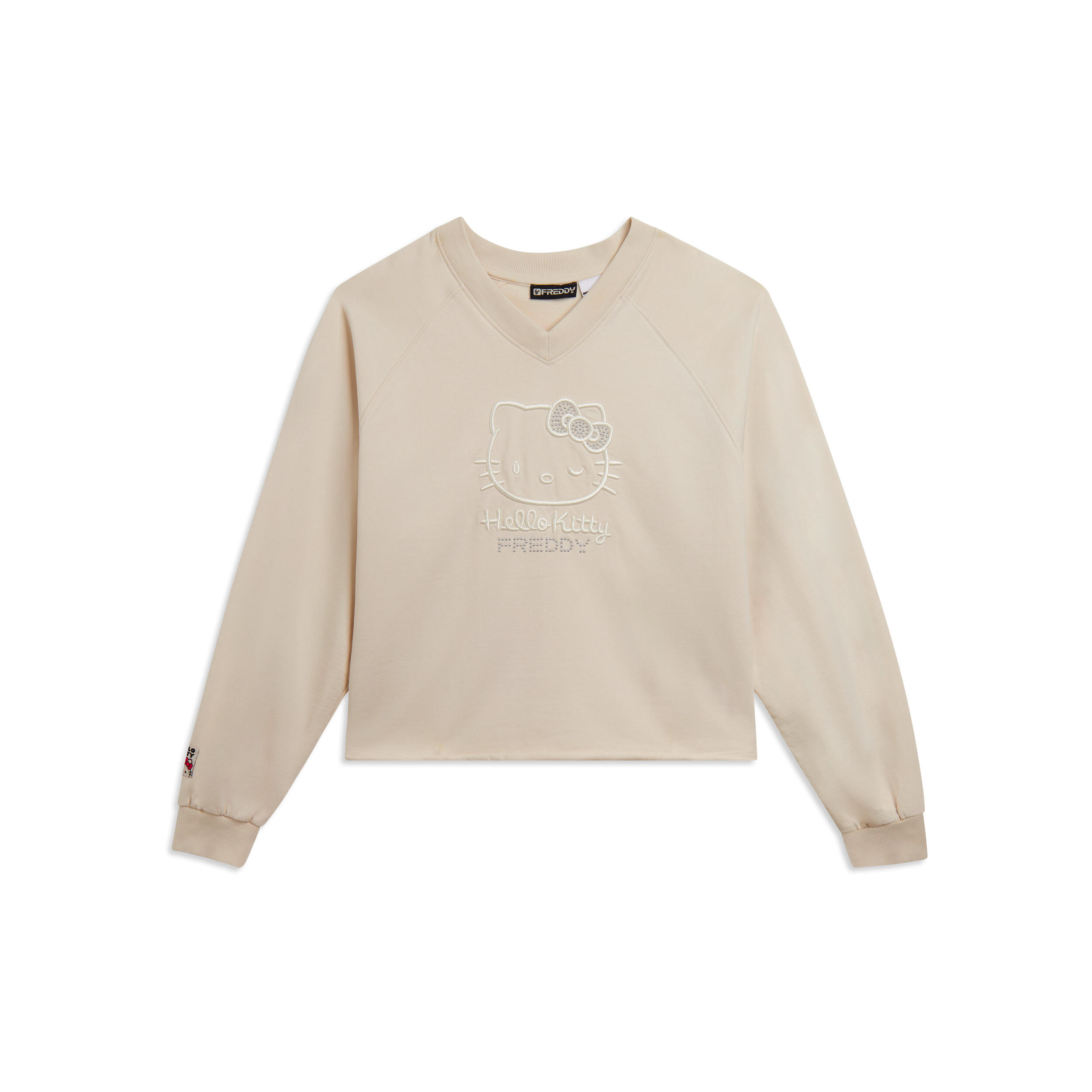Sweat-shirt court avec col en V et broderie Hello Kitty 1/4