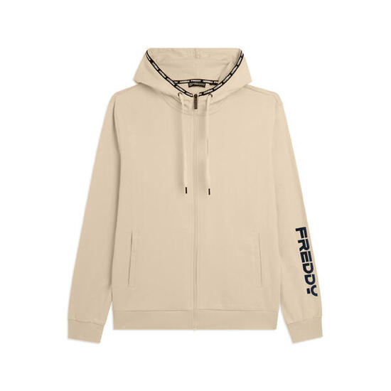 Felpa con cappuccio e zip in cotone interlock