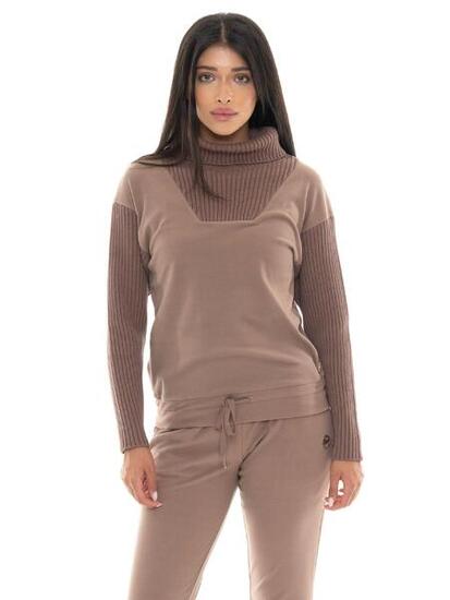 Felpe invernale da donna dolcevita con inserti in maglia Leone 1947 Warm Touch