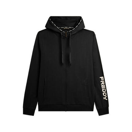 Sweat-shirt à capuche avec fermeture zippée en tissu interlock de coton